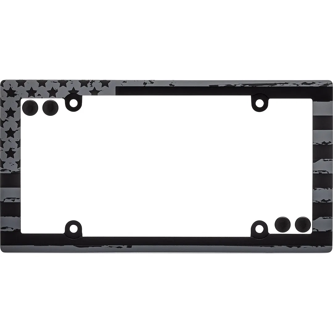 31250 – CRUISER License Plate Frame, American Flag Powder Coated Matte Black And Gray Die Cast Metal With Four Fasten...